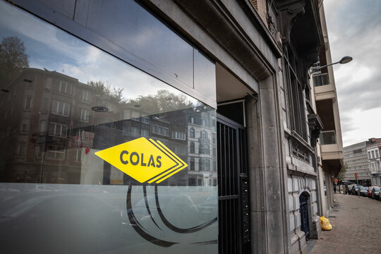 Picture of a colas logo on their office site in Liege, Belgium. Colas Group is a major French civil engineering firm specialising in road construction and rail track construction through its Colas Rai