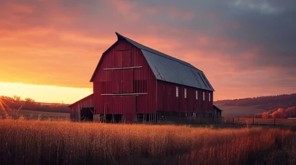 Foto op Canvas Shot of a barn during sunrise © sitifatimah