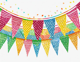Carnival garland with flags isolated on white background. Decorative colorful pennants for birthday celebration, festival and bright decoration.