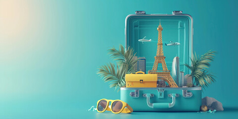 Travel concept with a suitcase ready for travellin