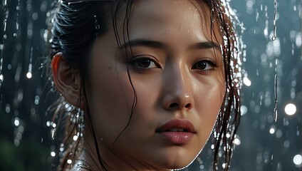 a close up of a woman with wet hair - obrazy, fototapety, plakaty