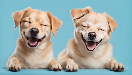 Two puppies on blue background