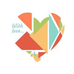 Happy Valentine's day. Greeting card with hearts. Heart made of abstract geometric pattern