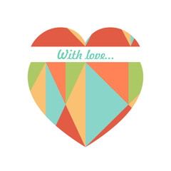 Happy Valentine's day. Greeting card with hearts. Heart made of abstract geometric pattern