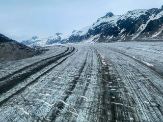 Tanaina Glacier at Lake Clark National Park in Alaska. Lateral moraines, and medial moraines....