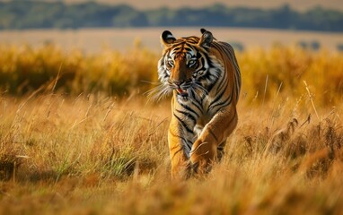 tiger engaging in a joyful sprint across the savannah