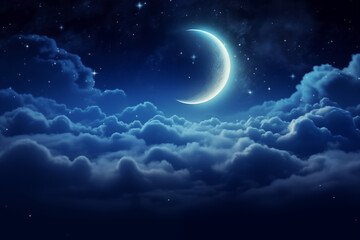Obraz na płótnie Canvas Night sky with bright moon in the clouds 