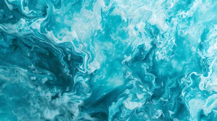 Fotobehang A cool turquoise backdrop with a marbled effect reminiscent of tranquil sea waves and beach vibes. © Carlos