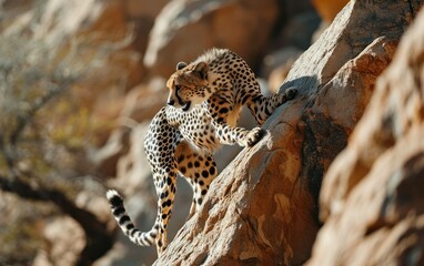 Obraz premium Graceful Cheetah on Rocky Perch