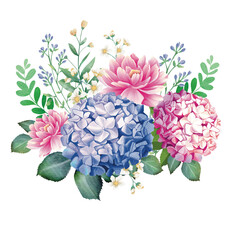 bouquet of lilac and blue hydrangea flower