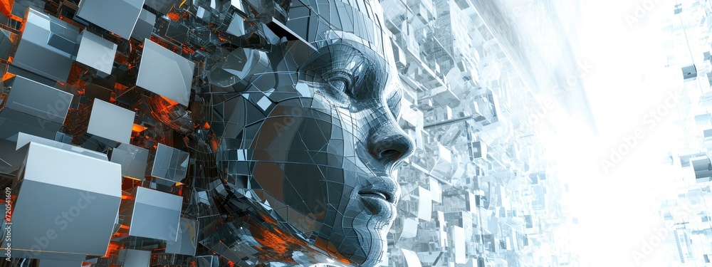 Poster a futuristic robot endowed with advanced artificial intelligence capabilities.