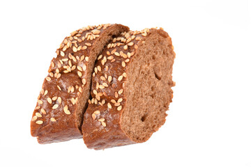 Two slices of black bread on a white background, isolate.