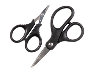Set of scissors on a white background, isolate. Accessories for fishing.
