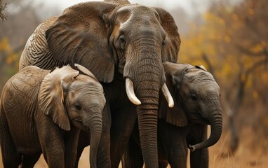 elephant family a living testament to the bonds forged in the heart of the wilderness - obrazy, fototapety, plakaty