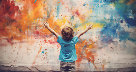 Obraz premium Kid draw the entire wall background.
