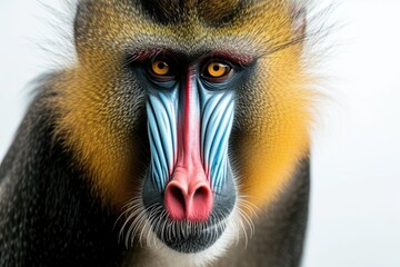 Close-up Portrait of a Mandrill with Vibrant Facial Features