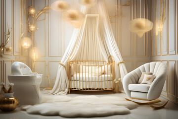 An Art Deco nursery with gilded baby furniture