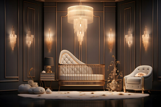 An Art Deco nursery with gilded baby furniture