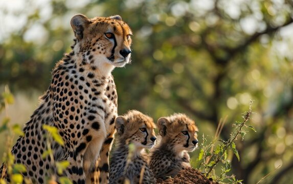 Vigilant Cheetah Mother Watches Cub