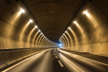 Light at the End of the Tunnel: Empty Road Through a Modern Tunnel