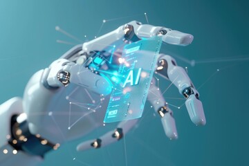 Futuristic AI Technology in Robotics: Robot Hand Holding Microchip