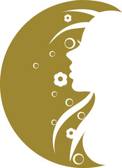 WOMAN SILHOUETTE.  vector, hair, beauty, woman, silhouette, face, leaf, moon, FRAGRANCE