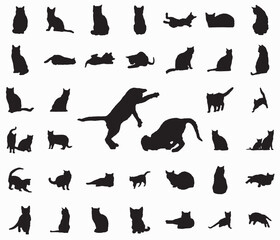 cat set Black sill silhouette on white background