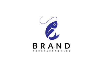 fish logo with fishing flat design style