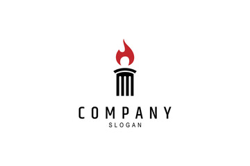 torch logo with column pillar combination in flat design style
