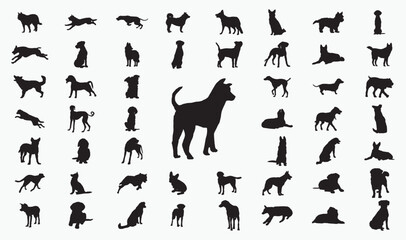 Dog set vector black sill silhouette on white background