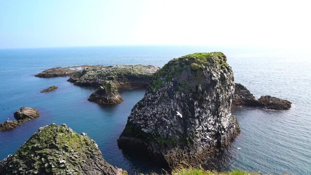 Iceland nature landscape on Arnarstapi Snaefellsnes. Arnarstapi harbour, Iceland.