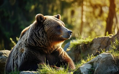 Obraz premium Shot of a grizzly bear basking in the warm sunlight