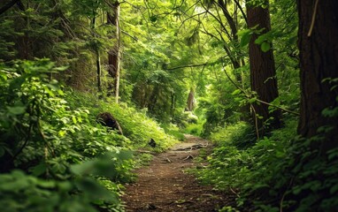 A serene forest path with lush greenery
