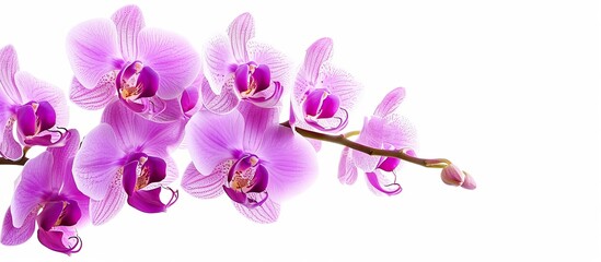Fototapeta premium Beautiful Purple Orchid on a Stunning White Background: A Captivating Display of Beautiful Purple Orchid Blossoms Against a Crisp White Background
