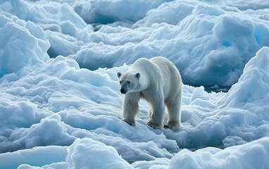 polar bear walking through sea of ice