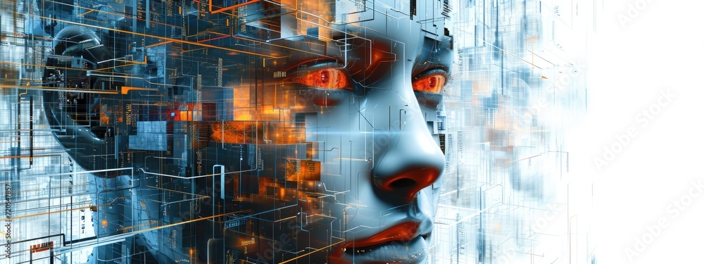 Aufkleber a futuristic robot endowed with advanced artificial intelligence capabilities.