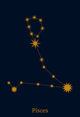 Pisces zodiac constellation. Decorative astrological symbol horoscope. Vector illustration minimalist esoteric style.