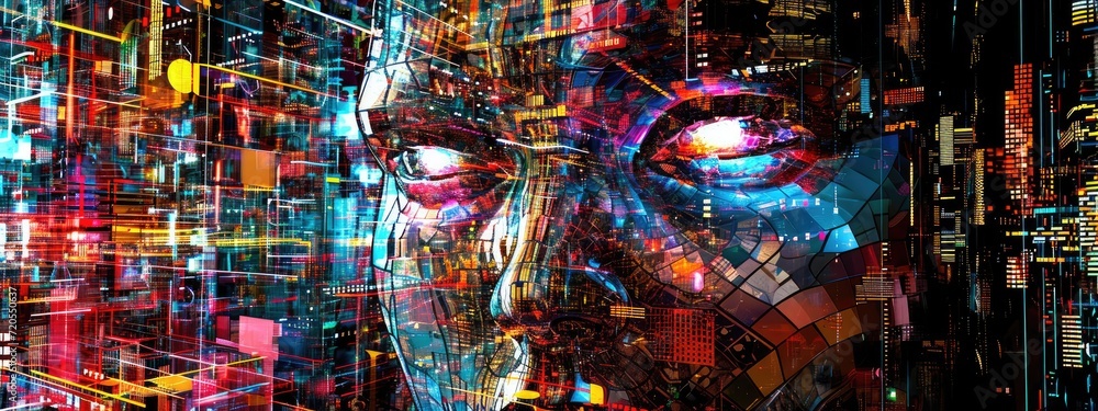 Poster a robot from the future, equipped with cutting-edge artificial intelligence technology.