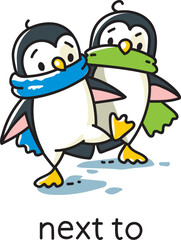 Preposition of place. Penguin next to another one