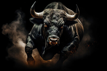 Naklejka premium Black Camargue bull face portrait on a black isolated background