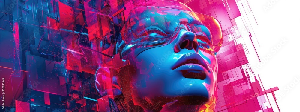 Poster the futuristic integration of artificial intelligence in a robotic entity.