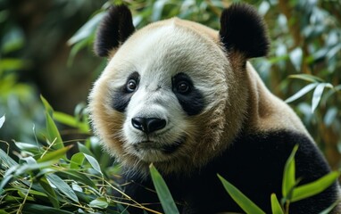 Panda flaunting round face and distinctive black markings