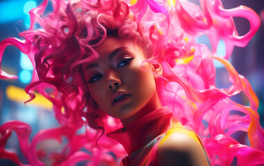 Crimson Curls Women - Waves of Color - AI Human Art
