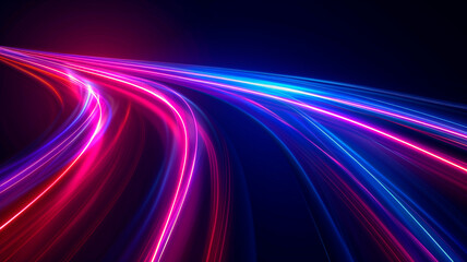 A photograph of a road with multicolored lights on it. which create the effect of movement. night road. long exposure. Generative AI