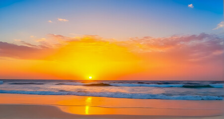 Naklejka na ściany i meble Sunrise over beach in Cancun