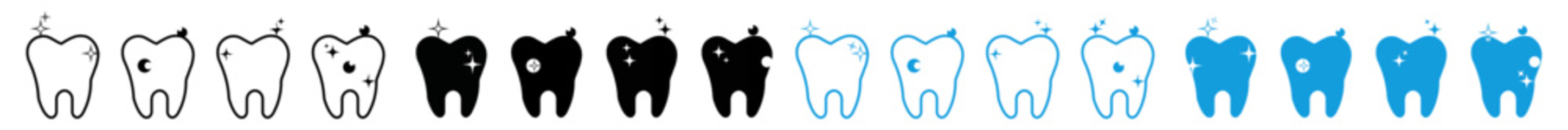 Dental shiny pictogram symbols. Healthy tooth icons set vector isolated on transparent.