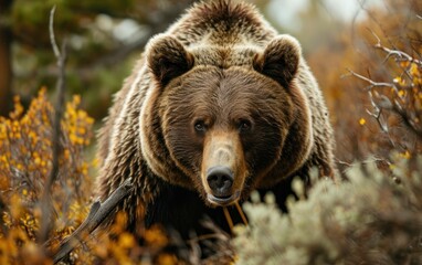 grizzly bear determined gaze as it searches for food in the wild