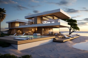 3d rendering of modern cozy house with pool