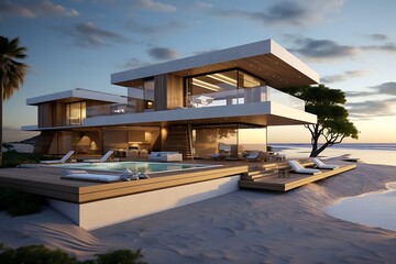 Fototapeta premium 3d rendering of modern cozy house with pool