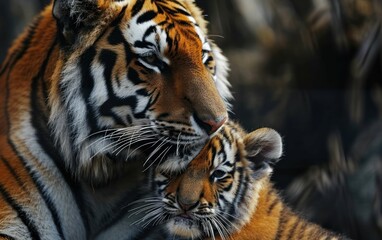 Fototapeta premium tiger nuzzling affectionately with its cub